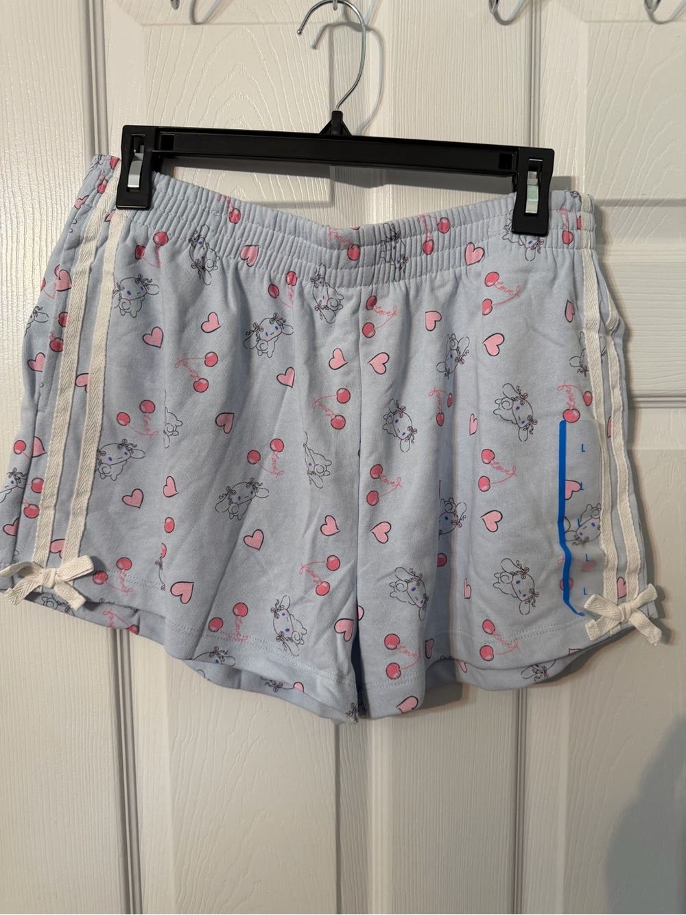 Sanrio Light Blue Athletic Lounge Shorts with Pink Hearts & Balloons